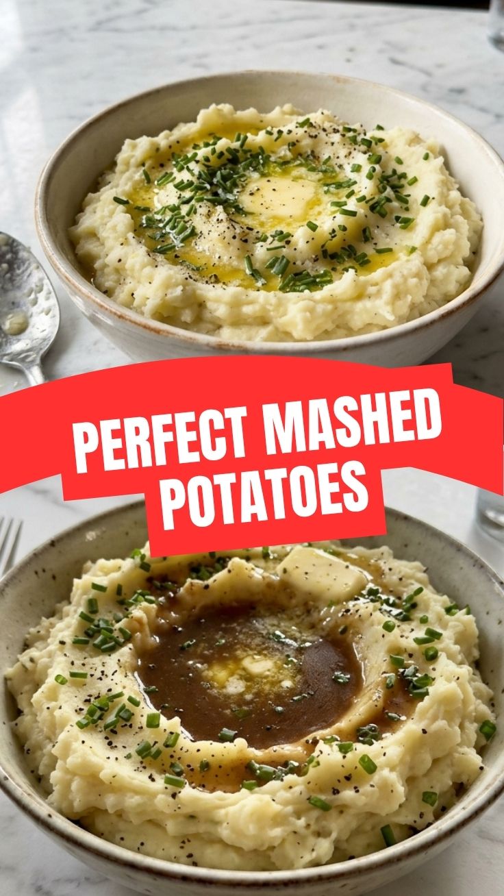 A bowl of perfectly smooth mashed potatoes, ready to serve