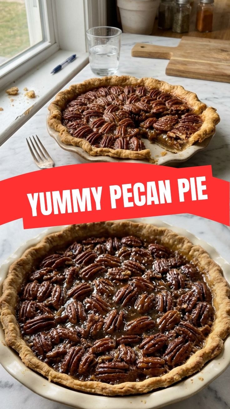 A perfectly baked pecan pie with a golden crust and rich filling