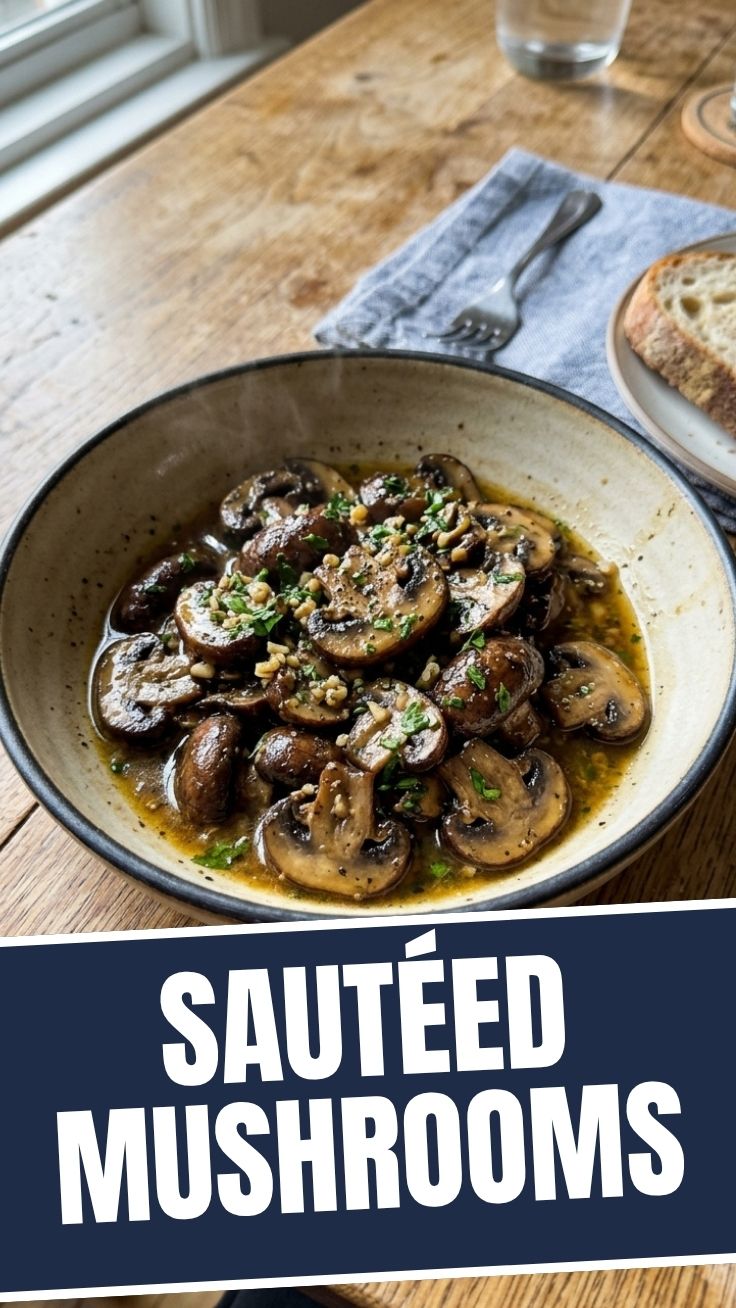 Sautéed mushrooms glistening in garlic butter sauce