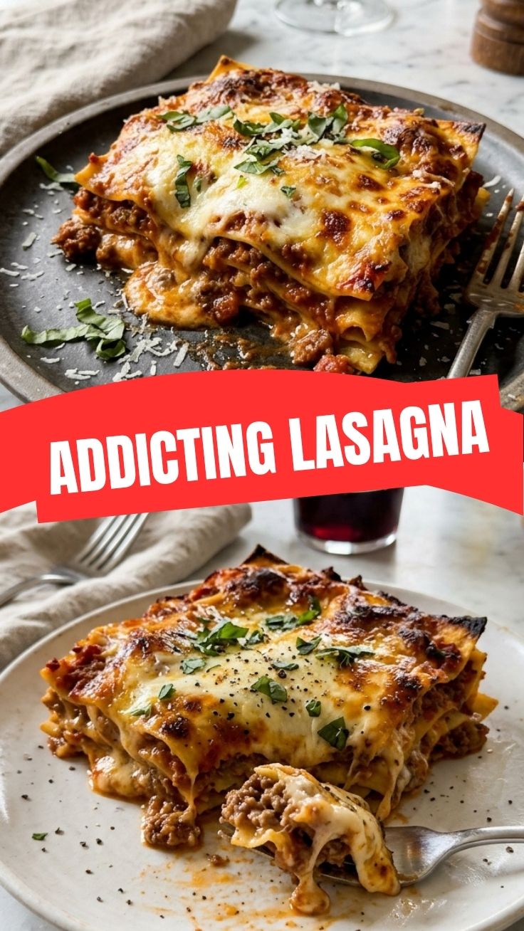 A steaming dish of classic lasagna, rich with cheese and sauce.