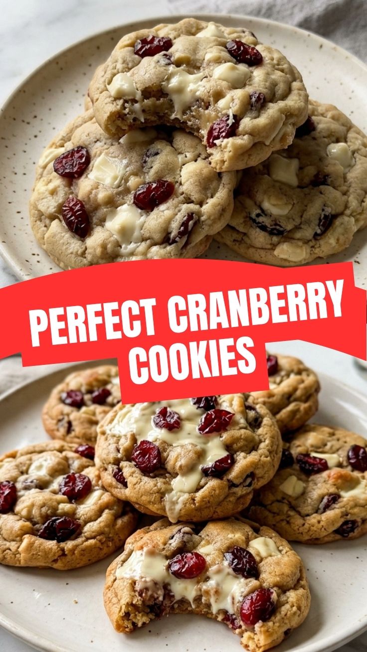 A plate of freshly baked white chocolate cranberry cookies