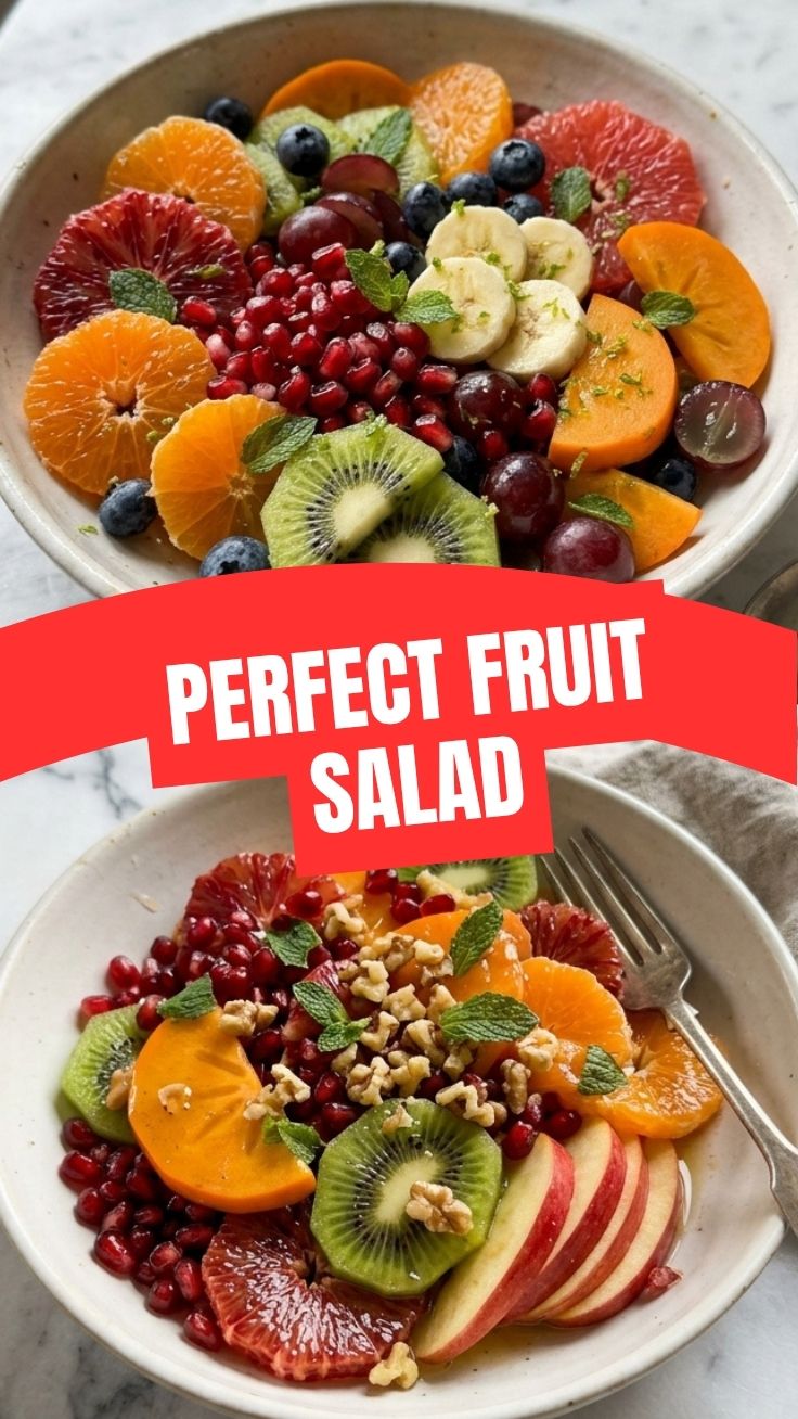 A refreshing winter fruit salad, showcasing a mix of seasonal produce like citrus and pomegranate.