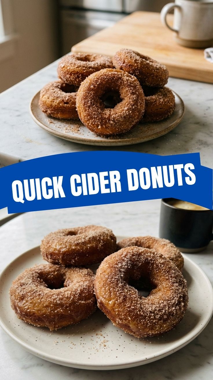 A platter of freshly made apple cider donuts, dusted with cinnamon sugar.