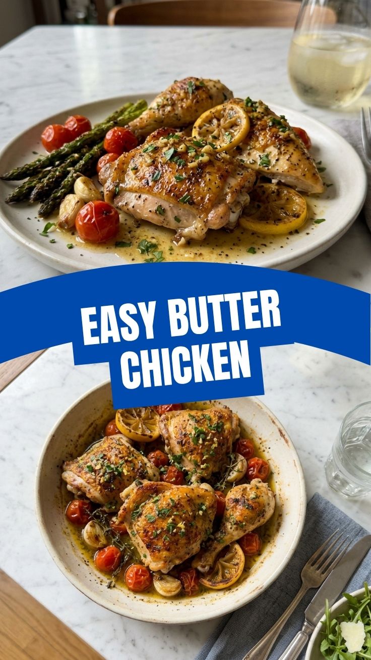 A bowl of rich and creamy butter chicken, garnished with fresh cilantro.