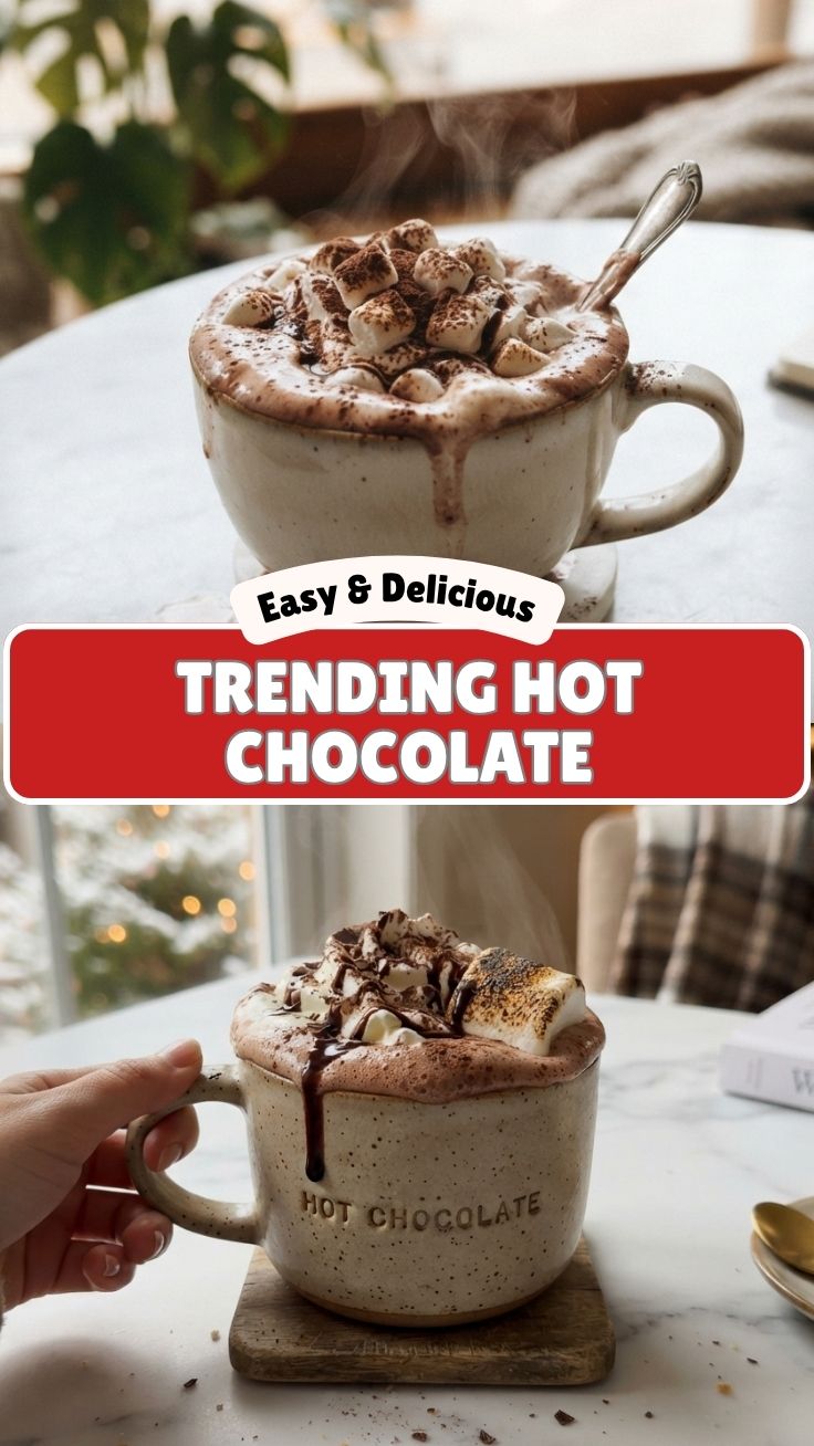 A steaming mug of hot chocolate, inviting and warm.