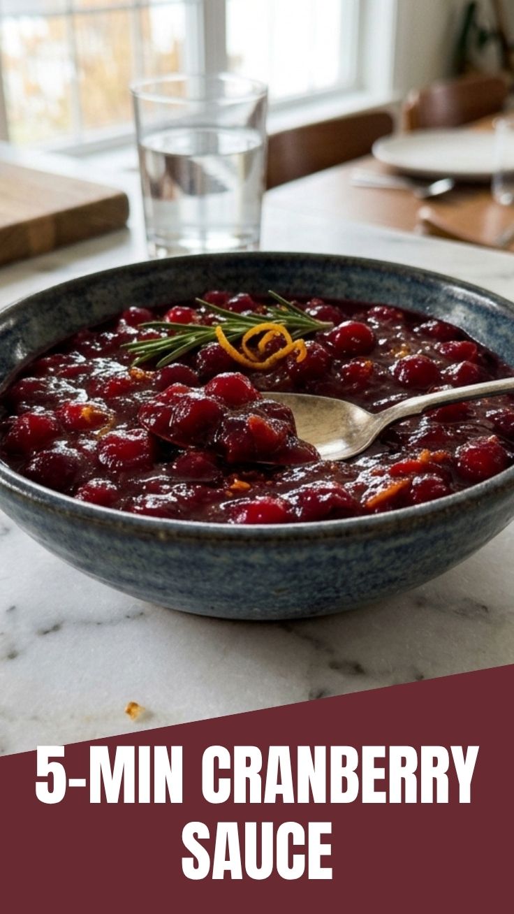 A vibrant bowl of homemade cranberry sauce, rich in color and texture