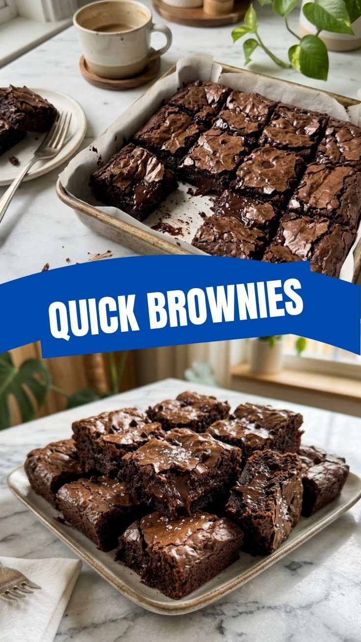 A plate of rich, fudgy brownies with a crinkled top