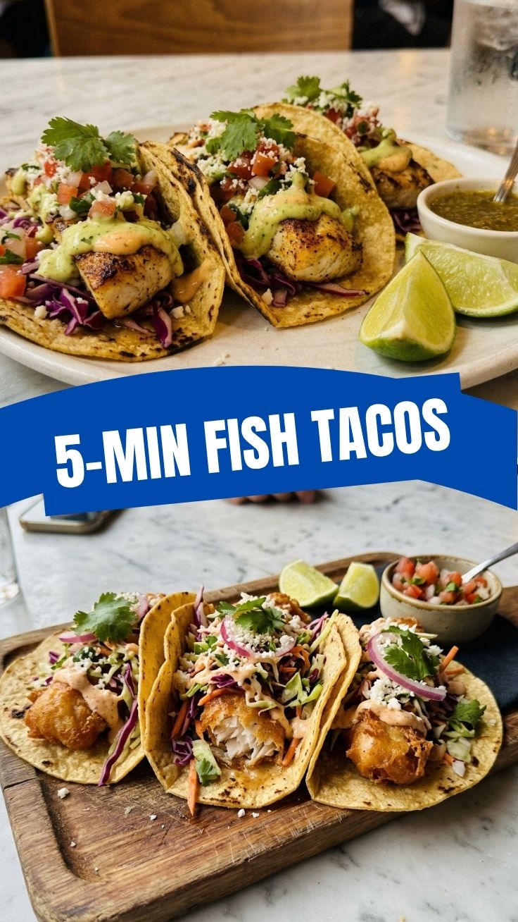 A close-up of a plate of delicious fish tacos with fresh toppings.