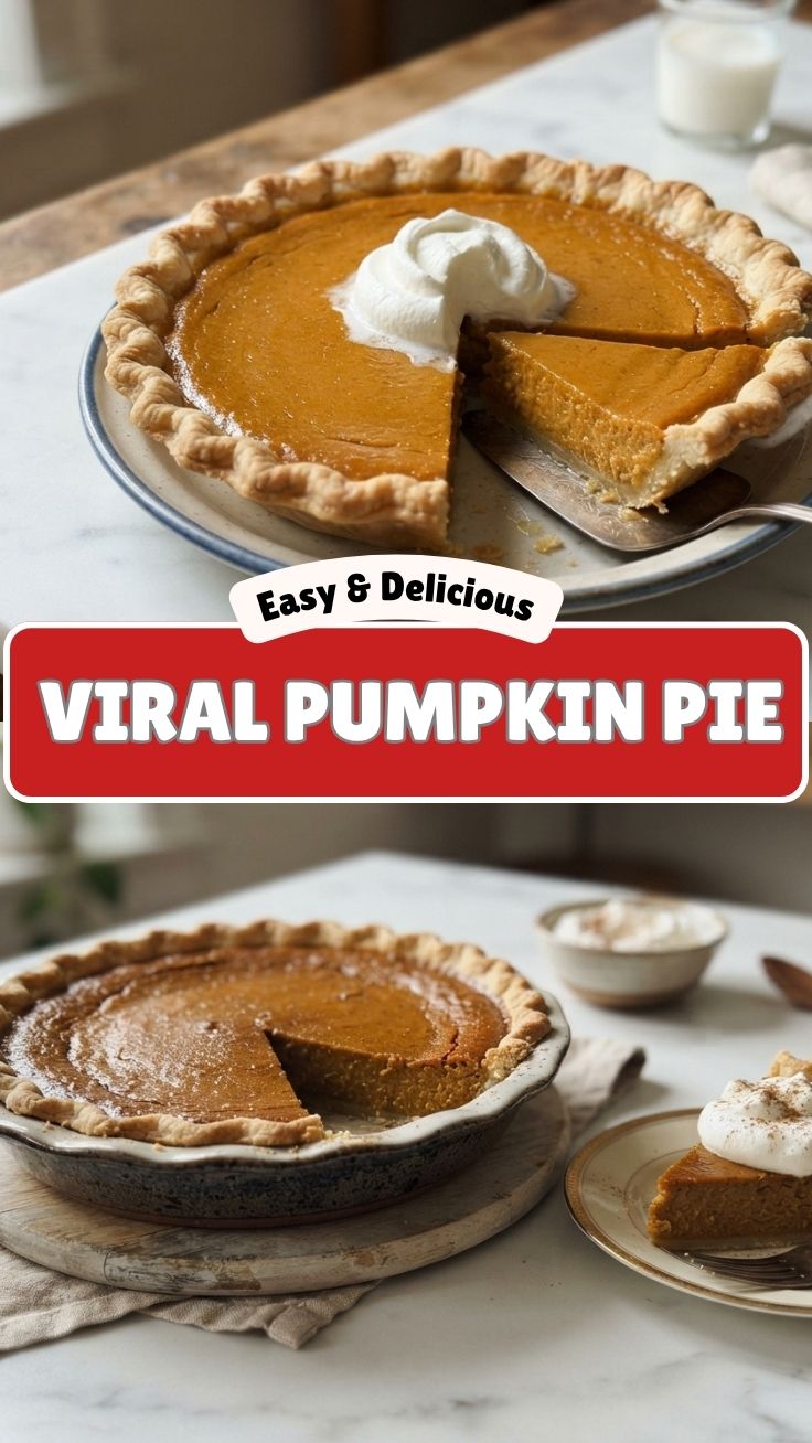 A freshly baked pumpkin pie with a golden crust.