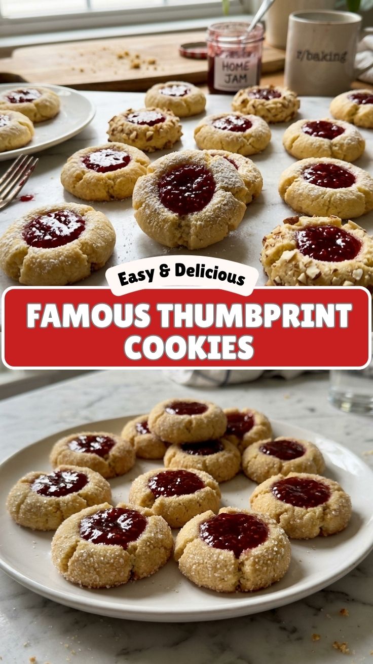 A plate full of delicious thumbprint cookies with jam centers