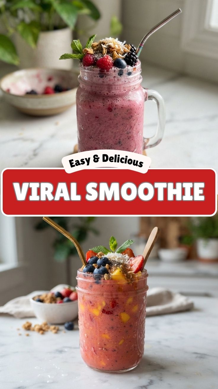 A refreshing fruit smoothie in a tall glass