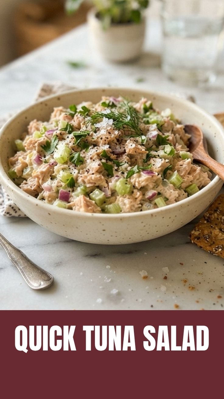 A bowl of fresh tuna salad prepared with crisp ingredients