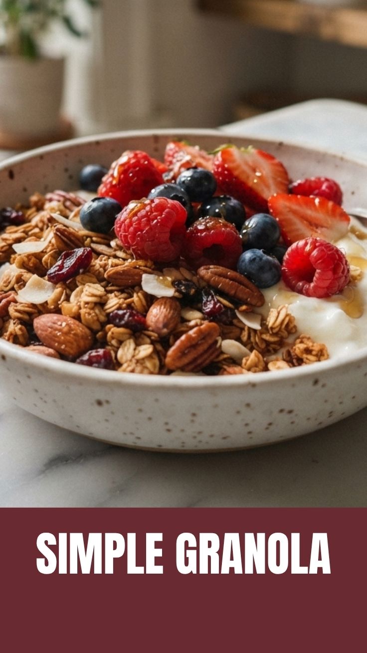 A bowl of wholesome granola with nuts and dried fruit