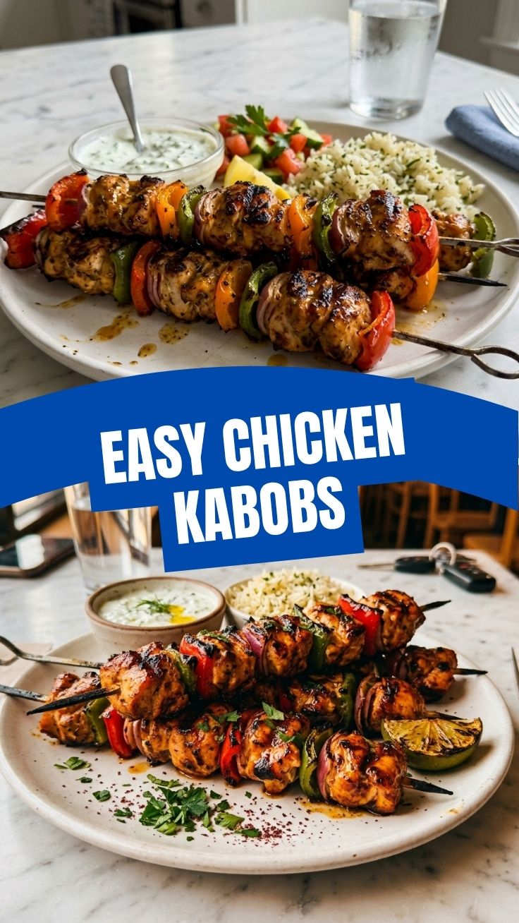 Expertly grilled chicken kabobs with colorful vegetables on skewers