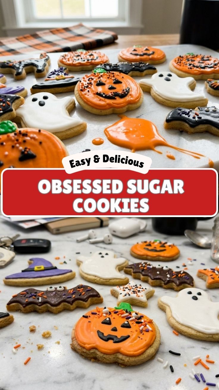 Assorted Halloween sugar cookies decorated with festive frosting