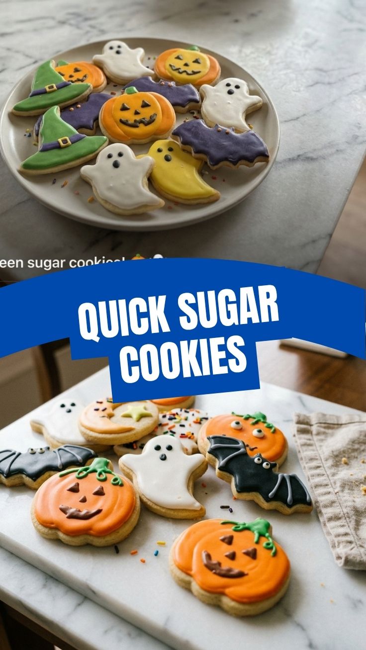 Decorated Halloween sugar cookies with orange and black icing