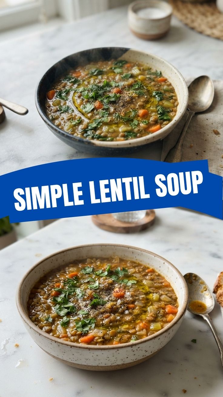 A bowl of hearty lentil soup with herbs