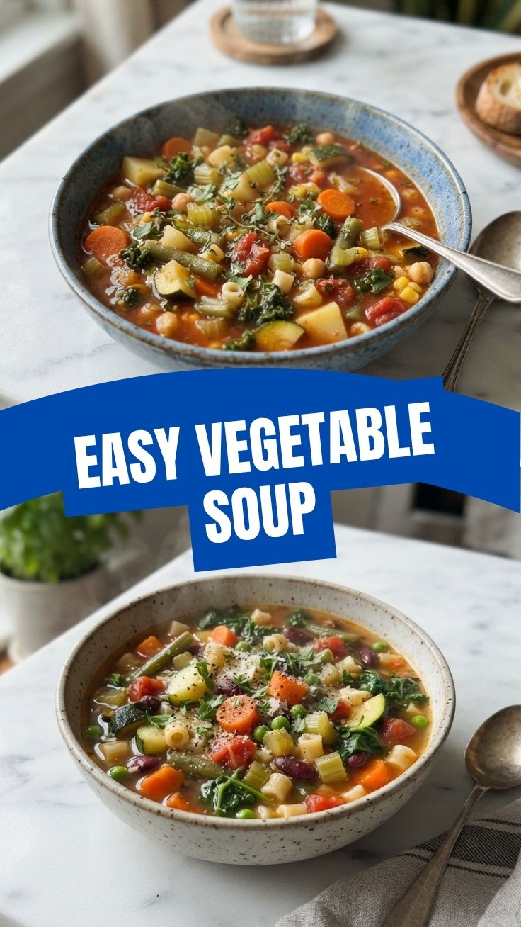 A bowl of hearty vegetable soup, steaming hot and ready to eat
