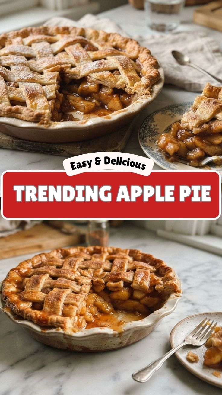 A freshly baked apple pie with a golden, lattice top crust.