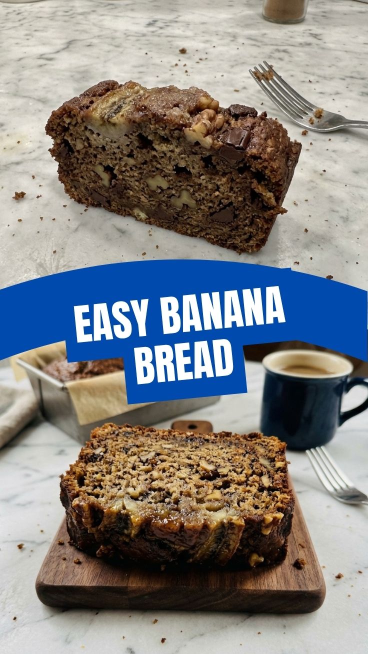 Freshly baked loaf of banana bread cooling on a wire rack
