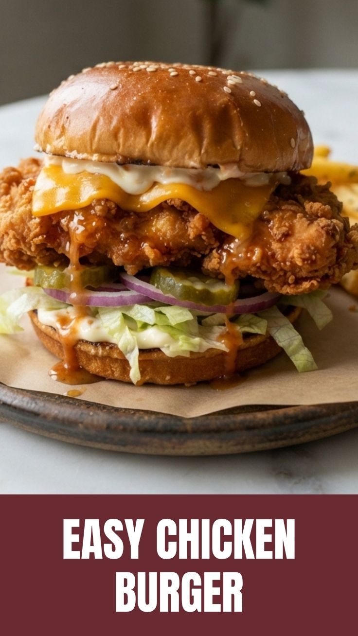 A perfectly grilled chicken burger with fresh toppings.