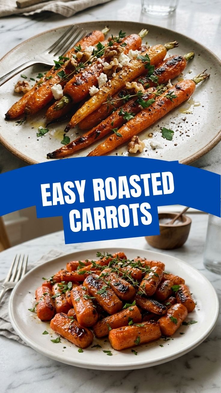 A close-up of perfectly roasted carrots, slightly caramelized and tender.