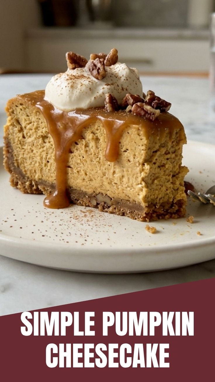 A delectable pumpkin cheesecake with a golden-brown crust