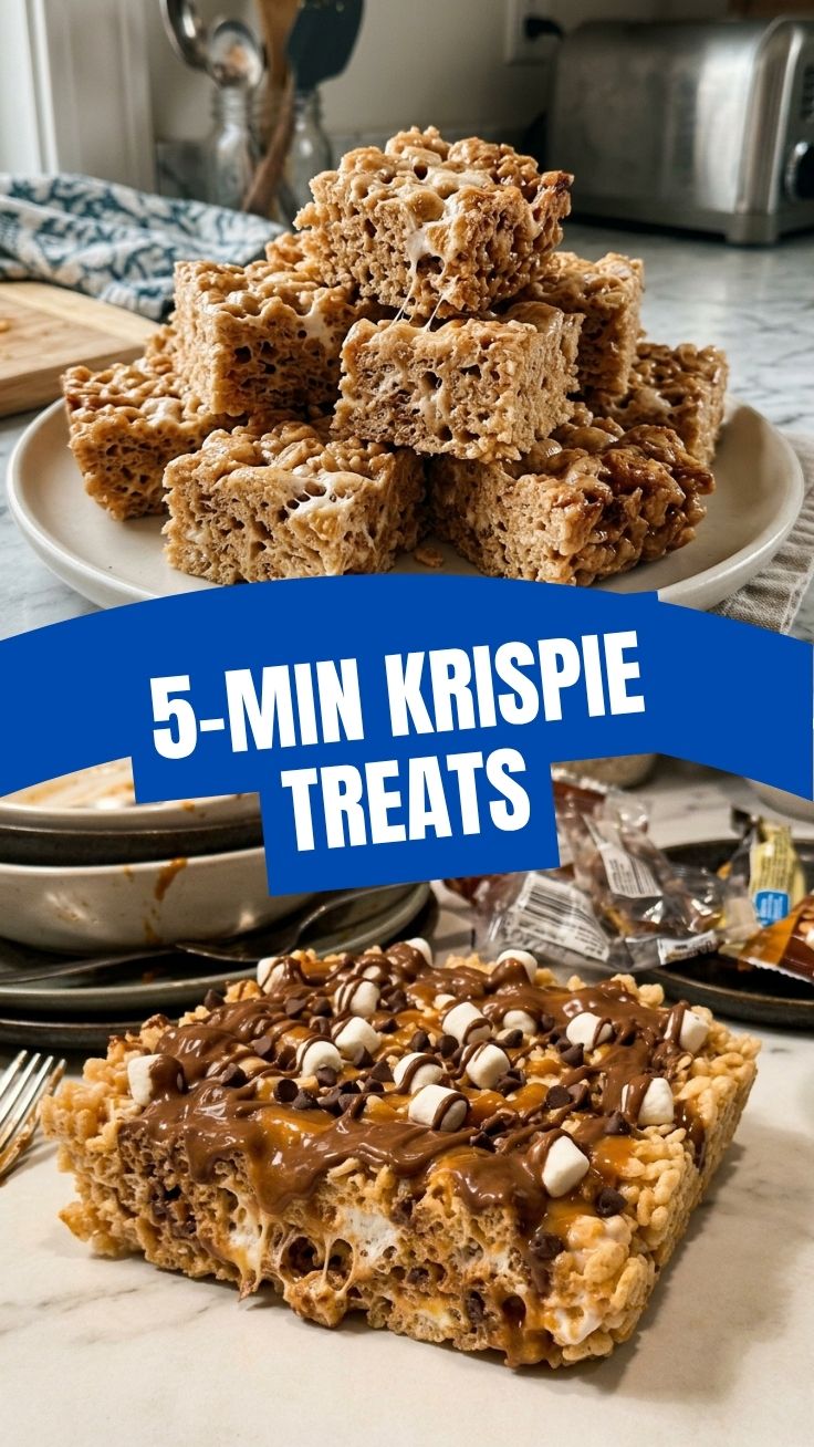 A stack of delicious Rice Krispie Treats with melted marshmallows