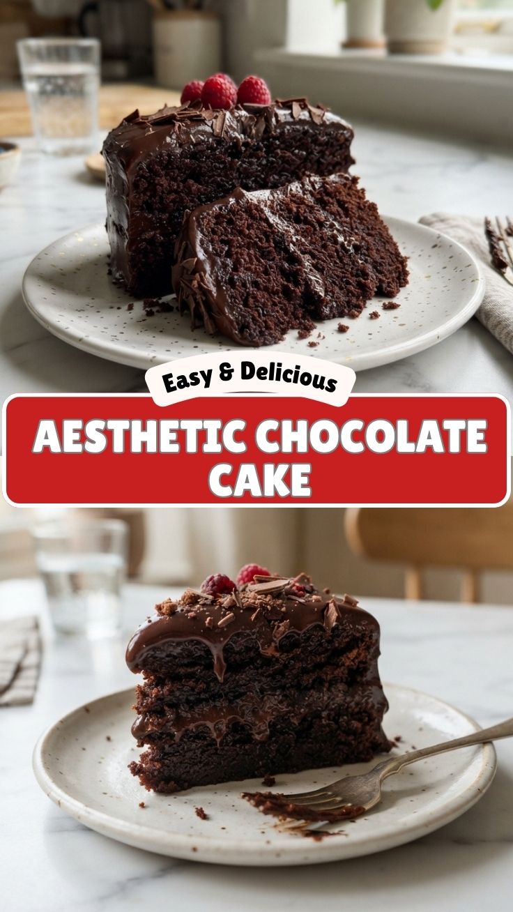 A rich chocolate cake with dark frosting on a presentation plate.
