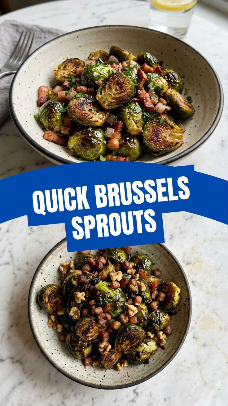 A close-up of perfectly roasted Brussels Sprouts with some charring.