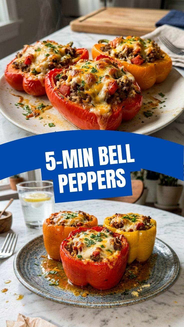 A vibrant dish of stuffed bell peppers, ready to be served.