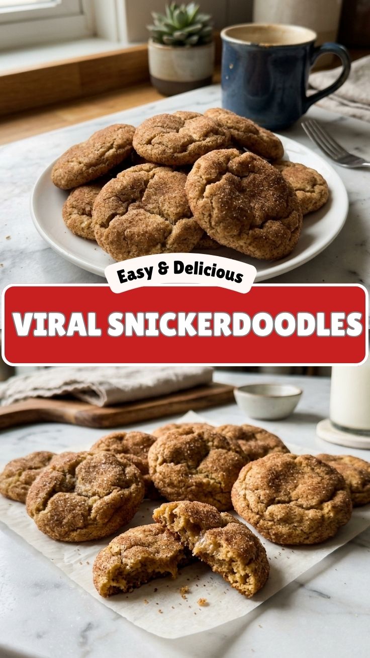 A plate of freshly baked Snickerdoodles dusted with cinnamon sugar.