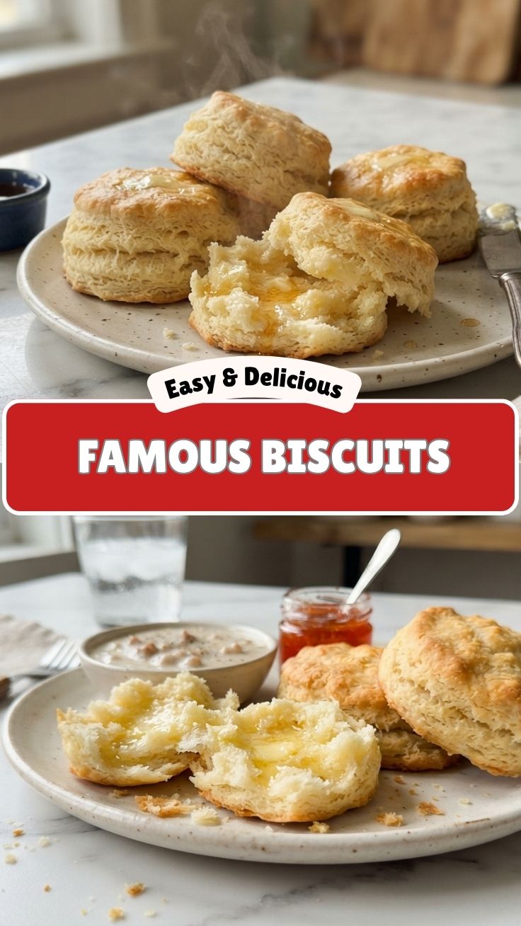 Golden-brown Southern biscuits stacked on a plate