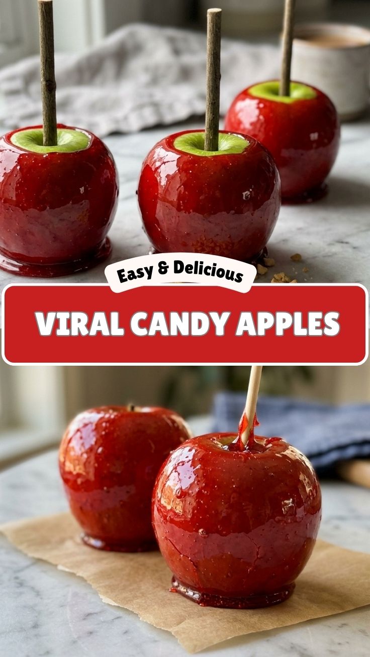 A bright red candy apple on a stick, glistening with a hard shell.