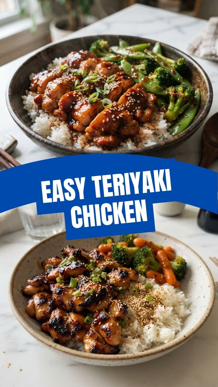 A plate of glistening teriyaki chicken, garnished with sesame seeds.