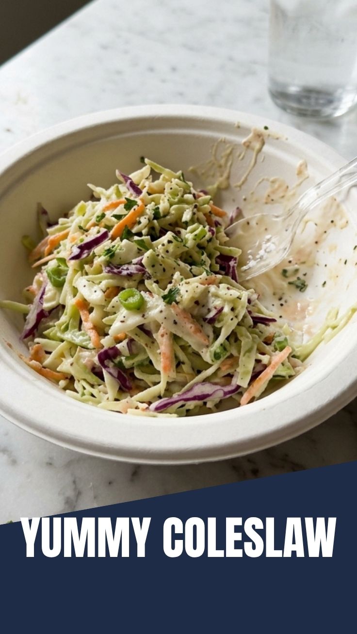A bowl of creamy coleslaw with shredded cabbage and carrots