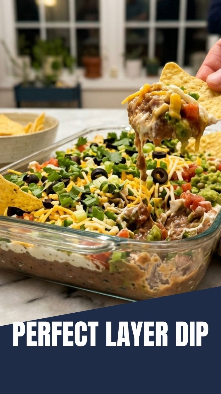 A large bowl of seven layer dip, ready to serve
