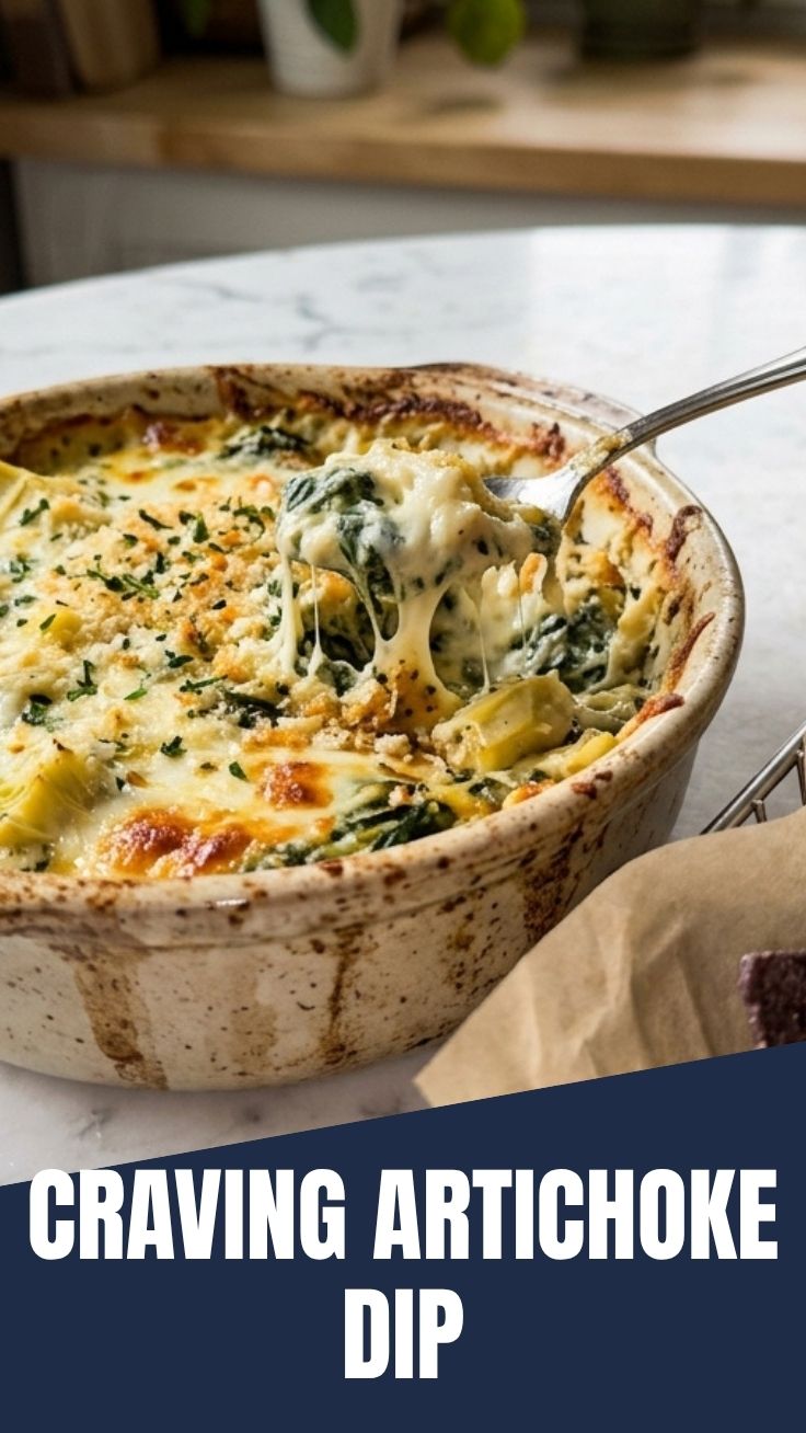 A bubbling hot dish of spinach artichoke dip, freshly baked