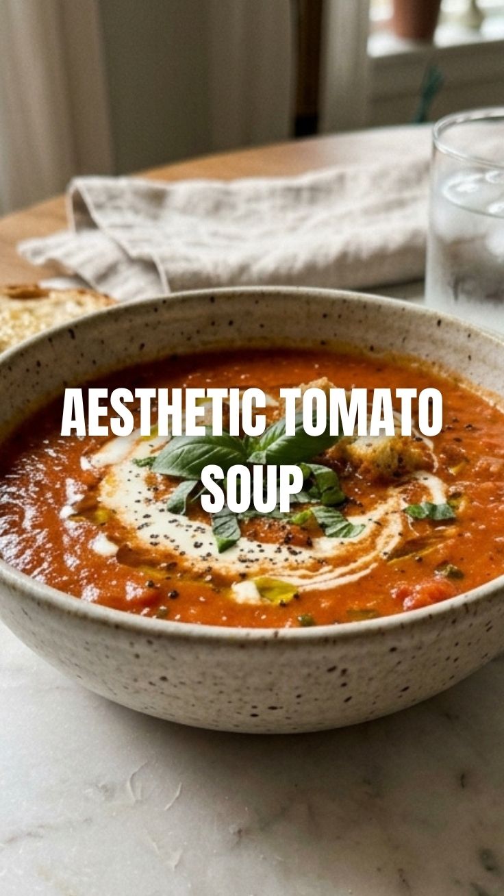 A steaming bowl of warm tomato soup, perfect for a cold day.