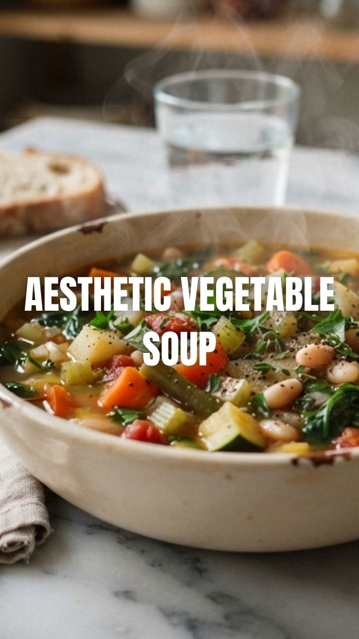 A steaming bowl of colorful vegetable soup, rich with garden-fresh ingredients.